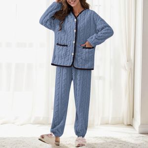 Damen-Nachtwäsche, Fuzzy-Pyjama-Set, Damen-Herbst-Winter, warm, flauschig, langärmelig, Plüsch-Loungewear, Thermotaschen, Nachtwäsche-Anzug, 2-teilig, 230921