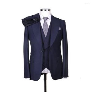 Mäns kostymer 2023 Elegant formell Terno Three Piece Jacket Pants Vest Solid Color Single Breasted Shawl Lapel Wedding Slim Fit Ropa Hombre