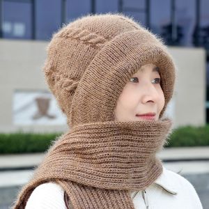 Herbst und Winter neue Mützen für Damen plus Fleece-verdickter kalter Schal, eine Mütze, warme Mütze, Brötchenkopf, gestrickte Wollmütze