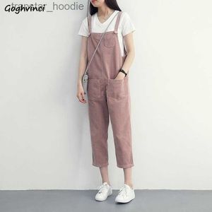 Kvinnors jumpsuits rompers jumpsuits kvinnor solid enkel corduroy suspender övergripande studenter flickor söta harajuku sommar lös populär fritid daglig kvinnlig l230921