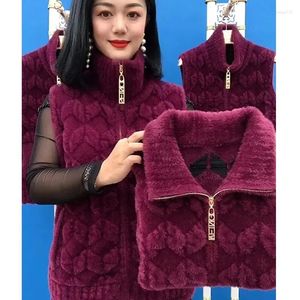 Coletes femininas Outono Inverno Imitação Mink Fleece Colete Mulheres Polo Collar Curto Sem Mangas Jaqueta Meia Idade Feminino Colete Quente Outerwear