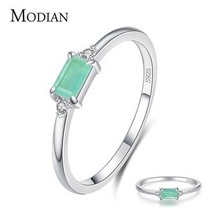 Modian Charm Luxury Real 925 Stelring Silver Green Tourmaline Fashion Finger Rings For Women Fine Jewelry Accessories Bijoux 21061212S