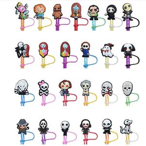 moq 100pcs halloween them straws cap pvc silicone straw toppers cover charms diy decoration for 7-8mm straw