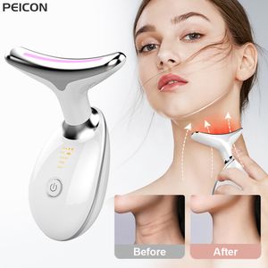 Ansiktsvårdsapparater Neck ansikte Skönhetsanordningen Ems Neck Face Lyft Massager Skin Dra åt enhet Led Pon Therapy Anti Wrinkle Double Chin Remover 230920