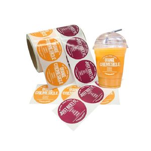 Custom Logo Printed Transparent Clear Circle Shape Adhesive Sticker for Milk Tea Drinks Cup Labels