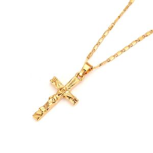 Uomini Croce Collana a catena Ciondolo Donne INRI Juses Crocifisso Cristianesimo Gioielli in oro massiccio GF Nazareth ragazze regalo306e