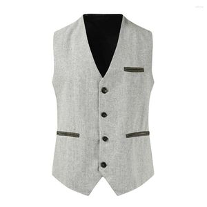 Gilet da uomo Gilet da lavoro formale Gilet monopetto 4 bottoni Scollo a V sul retro Patchwork Gilet comodo e morbido