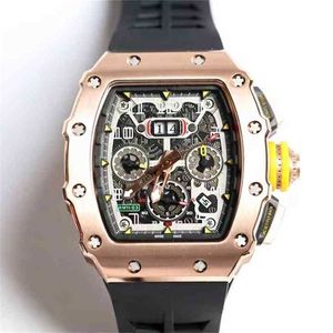 Luxury Watch Richarmilles Skull Barrel Wristwatch Rm011 Multifunctional Mechanics Hollow Trend Mechanical Men's 052 N47S L