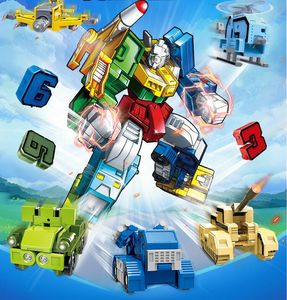 GUDI Assemble Robots Transformation Building Blocks Action Figure Car Model Deform Number Letters Alphabet Math Educational Toys