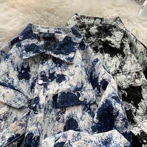 Herrjackor amerikansk stil tie-dye denim jacka vår höst par lös kausal high street ruffian stilig topp överrock manliga kläder