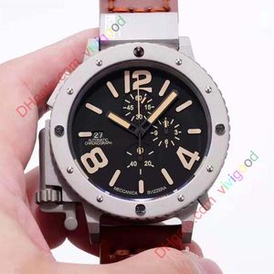 Nova marca de quartzo cronógrafo cronômetro masculino u cronógrafo u42 quimera prata envelhecido marrom vaca couro preto barco watch296v