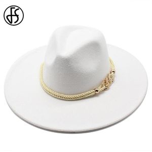 FS Cappelli a tesa larga in lana bianca nera Cappello a cilindro semplice Panama Cappello stile Fedora in feltro per uomo Donna Cappello a bombetta Trilby Jazz Cap306s