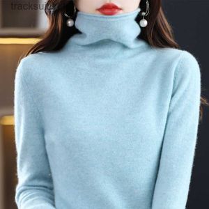 Kvinnors tröjor Nya 100% Merino Wool Turtleneck Cashmere -tröja på hösten och vintern Kvinnors avslappnade stickade kappa Koreanska mode L230921