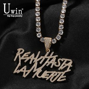 Chokers Uwin Rapper Anuel AA Real Hasta La Muerte Pendant CZ Necklaces For Women Man Hip Hop Jewelry 230920