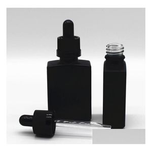 Bottiglie di imballaggio All'ingrosso 30 ml di vetro smerigliato nero Contagocce reagente liquido Olio essenziale quadrato per bottiglia Oli di fumo E liquidi Fiale Dhjts