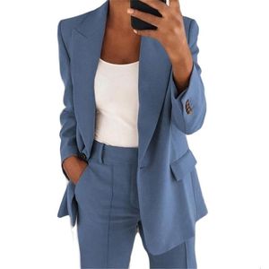 Kadınlar Suits Blazers Tek Düğmesi Blazer Ceket Kadın Uzun Kollu Düz Renk Sonbahar Zarif Üstler Ofis Lady Slim Su Dış Giyim 230920