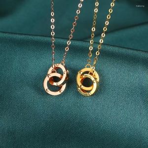 Chains MUZHI Real 18K Gold Pendant Necklace Pure AU750 Classic Double Ring Design Simple Fashion Fine Jewelry Gifts For Women PN041