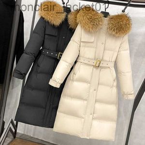 Women's Down Parkas Large Real Raccoon Fox Fur Long Down Jacket Women 90% White Duck Down Coat Loose Hooded Thick Parkas Female Overcoat With Belt J230921