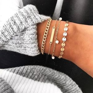 PCS Set Gold Chains -armband SETS PESKIN BEADS TASSEL CHAIN ​​RECTANGLE Geometric Cuff Friendship Armband smycken Länk 333m