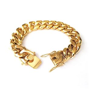 Bracciale a catena cubana Miami riempito in oro Bracciale con doppia sicurezza Hip Hop Gioielli in acciaio inossidabile con collegamento a cordolo alto lucido 10 12 14 1312o