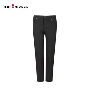 Mensbyxor Spring Kiton Cotton Mulberry och Silk Blended Black Blue Casual Pant