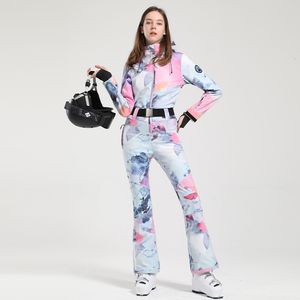 スキースーツ冬の女性オンピーススキースーツ女性スノースーツウインドプルーフ服女性スポーツウォータープルーフフード付きセット230920