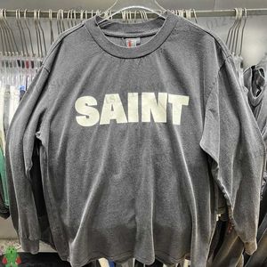 Erkek Tişörtleri Saint Michael Vintage T-Shirt Kırık Hasar Tasarımı Üst Tee Çift Uzun Kollu Tişört Tişört T230921
