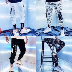 Брюки-карго мужские в корейском стиле в стиле хип-хоп, спортивные брюки с высокой талией, большие укороченные брюки, свободные брюки, спортивные штаны, светоотражающие джоггеры Pr305v