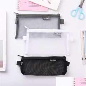Pencil Cases Wholesale Transparent Case Mesh Bag For Kids Girls Gift Office School Supplies Kawaii Stationery Nylon Pencilcase 20220 Dhj4U