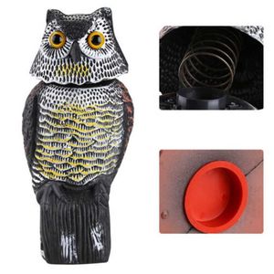 Realistisk fågelskarare roterande huvudljud Owl Prowler Decoy skydd Repellent Pest Control Scarecrow Moving Garden Decor Q08112702