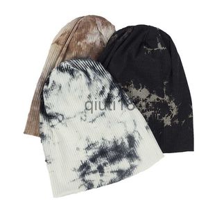 Beanie / Skull Caps Moda Tie Dye Algodão Ribbed Beanies Chapéus e Caps para Mulheres Homens Outono Inverno Knit Slouch Chapéus Senhoras Simples Skullies Gorras Y201024 x0922