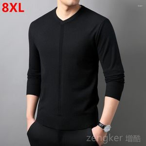 Suéteres masculinos outono jumper de manga comprida plus size tricô com decote em v cor sólida pulôver oversize lazer camisola de malha 8xl 7xl