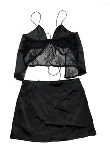スカート女性サマー2ピース衣装シアーメッシュパッチワークのタイプオープンフロントキャミソールと弾力性のあるミニスカートクラブウェア
