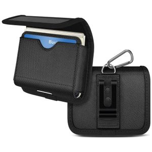 High Quality Nylon Cell Phone Belt Clip Pouch Case For Samsung Galaxy Z Flip 3/4/5 Mobile Phone Waist Bag Men Holster Card Slot Pouch Black