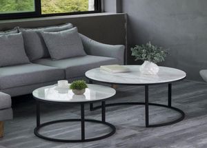 Italian Luxury Popular Modern 100% Marble Round Coffee Tables Desk for Living Room 2 in 1 Simple Combination Iron Table4308013