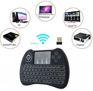Tastiera retroilluminata wireless H9 Fly Air Mouse Telecomando multimediale Touchpad QWERTY portatile con luce nera per Android TV BOX