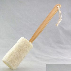 Escovas de banho Esponjas Scrubbers Madeira Handle Natural Esponja Loofah Back Scrubber Brush Long Reach Chuveiro 5038 Q2 Drop Delivery Home G Dhz6T