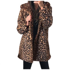 Womens Fur Faux Mulheres Leopard Imprimir e Gilet Manga Longa Colete Corpo Mais Quente Casaco Peludo Casaco Com Capuz Outerwear Com Bolso 230922