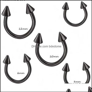 Nose Rings Studs Body Jewelry Black Sier Cone Horseshoe Bar Piercing Hoop Ring 100Pcs Lot Eyebrow Lip Labret Jewelry255G Drop Deli187k