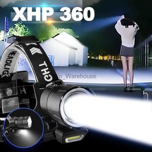 Huvudlampor XHP360 Ultra kraftfulla strålkastare 18650 High Power LED -huvudlampan Zoombar strålkastare Uppladdningsbar fiskehuvudlampa Lantern HKD230922