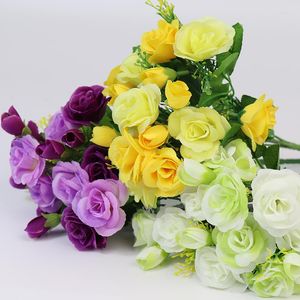 装飾的な花人工ローズブーケリビングルームダイニングテーブルフラワーアレンジメント花飾り