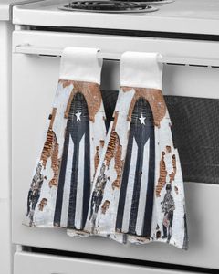 Towel Puerto Rico Wooden Door Oil Painting Kitchen Hand Strong Absorbent Washing Room Handkerchief