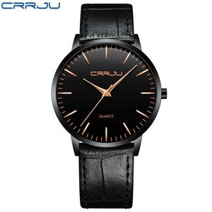 cwp2021 Luxury Mens Watches Crrju Men Ultra Thin Sporof Sport Quartz Wristwatch Male Slim Leather Strap Gift Clock reoj hombr310n