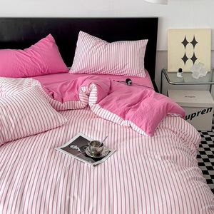 Bedding sets INS Nordic Style Solid Color Set Twin Full Queen Size Bed Linen Adults Kids Microfiber Pink Flat Sheet Pillowcase 230921