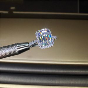 Luxo 925 prata esterlina noivado anéis de casamento para mulheres quadrado esmeralda corte 3ct simulado diamante anéis platina ouro jóias