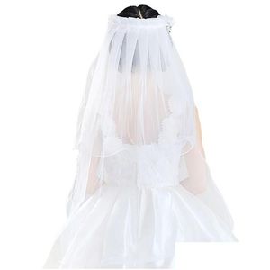 Bridal Veils Dziewczyny Dziewczyny Little Princess Hairband podwójne warstwy tle kwiaty girlandowe marszki kwiatowe koronki 2 upuszczenie imprezowe imprezę dhfnv