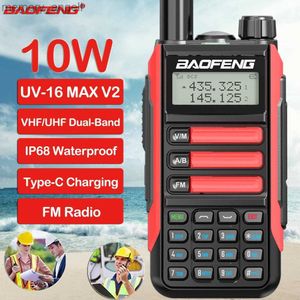 Рация BaoFeng V2 10 Вт UV16 MAX Walkie Talkie UV16 Plus Pro IP68 FM-радио Мощное двухдиапазонное радио VHF/UHF с двусторонней связью USB TypeC Быстрая зарядка HKD230922