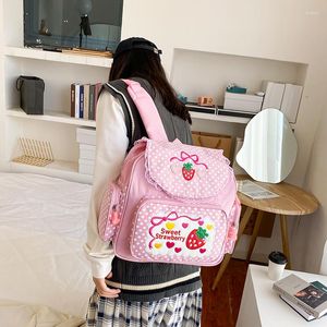 Schultaschen Japanische Kawaii Kinderrucksäcke Harajuku Stil Schultasche Spitze Stickerei Erdbeere Süße Mädchen Tasche Student Satchel Mochila
