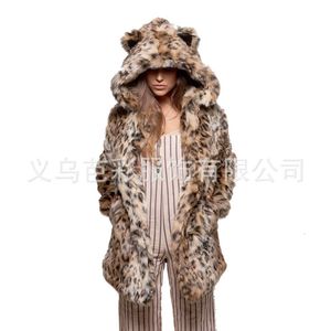 Women's Fur Faux Fur Leopard Hooded Coat Winter Fashion Faux Fur Coat Elegant Thick Warm Outerwear Fake Fur Jacket Chaquetas Mujer 230922