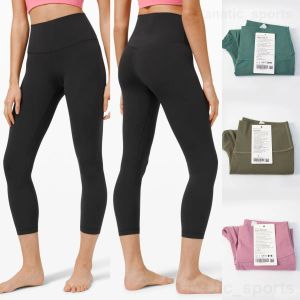 2023New Lu Align Lu Seamless Yoga Capri Pants Lady Cropped Pant Sports Sportswear High Rise Bodybuilding Leggings Woman Quick Dry Elastic Fitness Trousers Slim